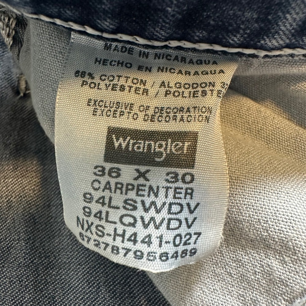 Wrangler Carpenter Jeans Mens 36x30 94LSWDV Blue Utility Hammer Loop Denim - Picture 5 of 10